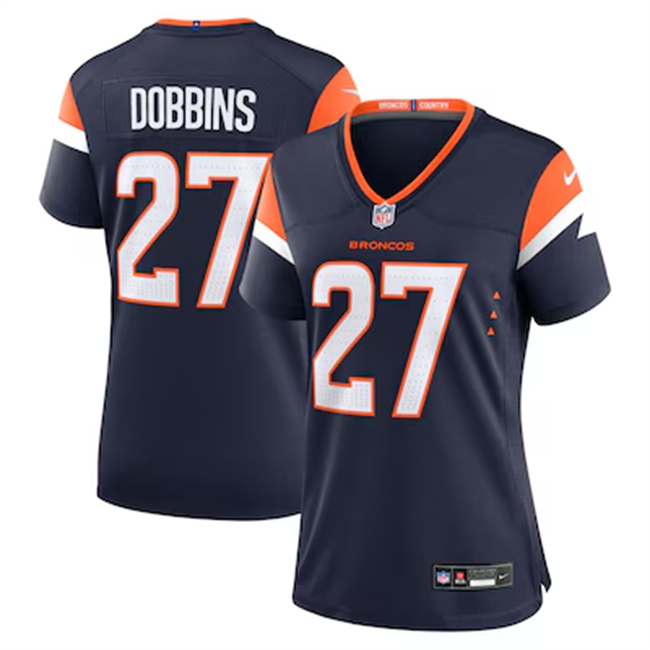 Women's Denver Broncos #27 J.K. Dobbins Navy 2025 Alternate Stitched Game Jersey(Run Small)